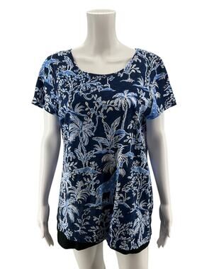 Lilly Pulitzer Etta Tee Casa Del Sol Print Blue White Giraffe Top Size Large